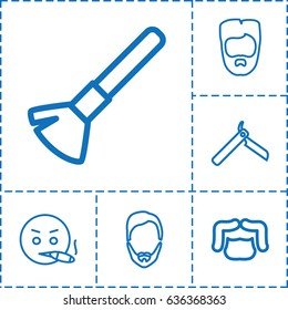 Beard icon. set of 6 beard outline icons such as bllade razor, shaving brush, man hairstyle