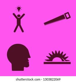beard icon set with saw, human head and happy man bulb vector illustration