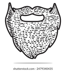 beard icon vector engraving style hand drawn element black and white