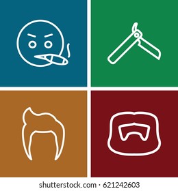 Beard icons set. set of 4 beard outline icons such as man hairstyle, bllade razor