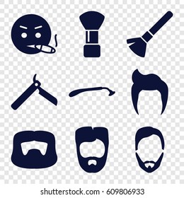 Beard icons set. set of 9 beard filled icons such as man hairstyle, bllade razor, razor, shaving brush