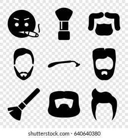 Beard icons set. set of 9 beard filled icons such as man hairstyle, razor, shaving brush