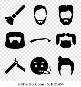 Beard icons set. set of 9 beard filled icons such as man hairstyle, bllade razor, razor, shaving brush