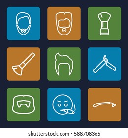 beard icons set. Set of 9 beard outline icons such as man hairstyle, bllade razor, razor, shaving brush