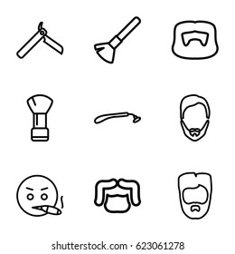 Beard icons set. set of 9 beard outline icons such as bllade razor, razor, shaving brush, man hairstyle