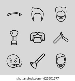 Beard icons set. set of 9 beard outline icons such as man hairstyle, bllade razor, razor, shaving brush