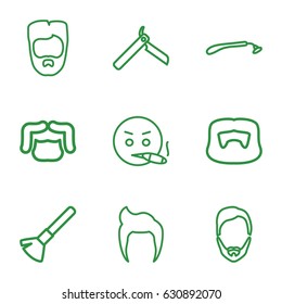 Beard icons set. set of 9 beard outline icons such as man hairstyle, bllade razor, razor, shaving brush