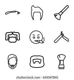 Beard icons set. set of 9 beard outline icons such as man hairstyle, bllade razor, razor, shaving brush