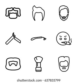 Beard icons set. set of 9 beard outline icons such as man hairstyle, razor, shaving brush