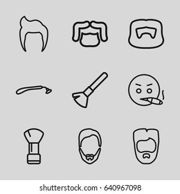 Beard icons set. set of 9 beard outline icons such as man hairstyle, razor, shaving brush