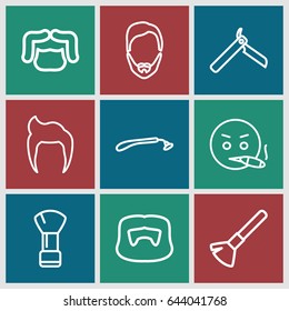 Beard icons set. set of 9 beard outline icons such as man hairstyle, bllade razor, razor, shaving brush