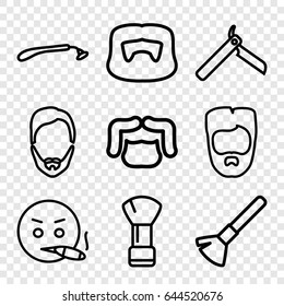 Beard icons set. set of 9 beard outline icons such as bllade razor, razor, shaving brush, man hairstyle