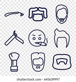 Beard icons set. set of 9 beard outline icons such as man hairstyle, bllade razor, razor, shaving brush
