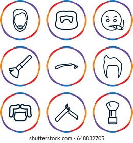 Beard icons set. set of 9 beard outline icons such as man hairstyle, bllade razor, razor, shaving brush