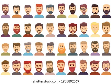 Beard icons set. Cartoon set of beard vector icons for web design