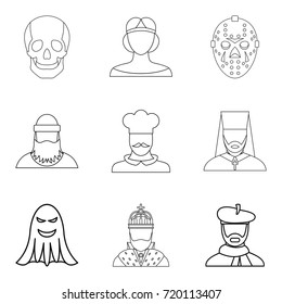 Beard icons set. Outline set of 9 beard vector icons for web isolated on white background