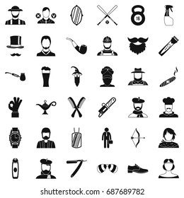 Beard icons set. Simple style of 36 beard vector icons for web isolated on white background