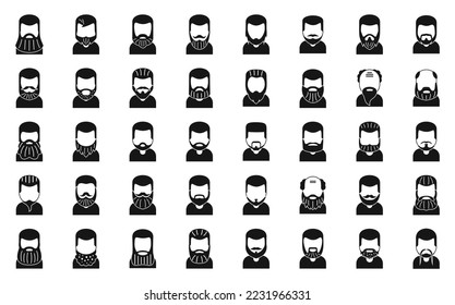 Beard icons set simple vector. Old man. Face hair