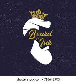 Beard and ink sign logo with man hair, beard and mustaches silhouette. Vector illustration.