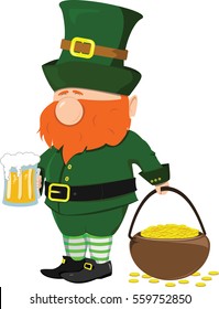 Beard leprechaun with a beer and a pot