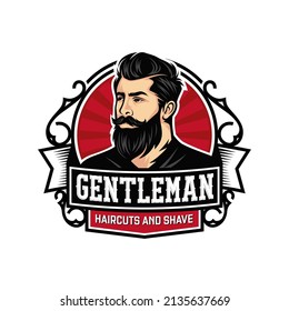 Beard Logo Vector Illustration, Barbershop Logo template, Haircut men vector