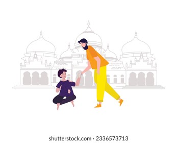 beard man alms give donation cash to support poverty poor guy wear torn clothes in outdoor mosque building islam religion