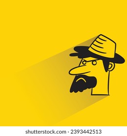 beard man avatar with shadow on yellow background