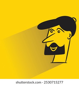 beard man avatar with shadow on yellow background