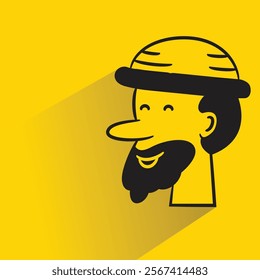 beard man avatar with shadow on yellow background