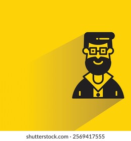 beard man avatar with shadow on yellow background