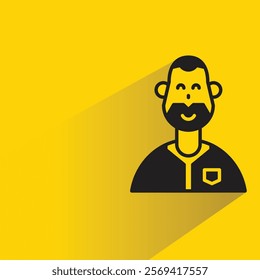 beard man avatar with shadow on yellow background