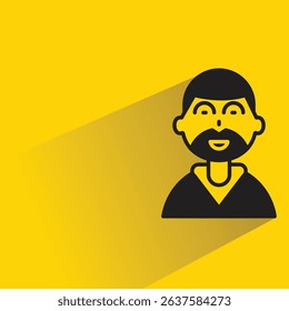 beard man avatar with shadow on yellow background