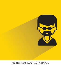 beard man avatar with shadow on yellow background