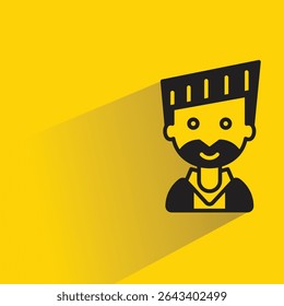 beard man avatar with shadow on yellow background
