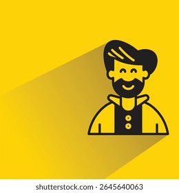 beard man avatar with shadow on yellow background