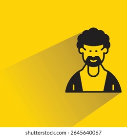 beard man avatar with shadow on yellow background