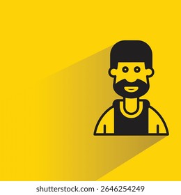 beard man avatar with shadow on yellow background