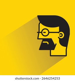 beard man avatar with shadow on yellow background