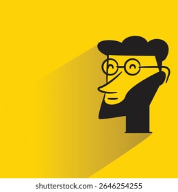 beard man avatar with shadow on yellow background