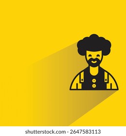beard man avatar with shadow on yellow background