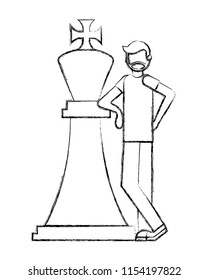 beard man with big chess king figure