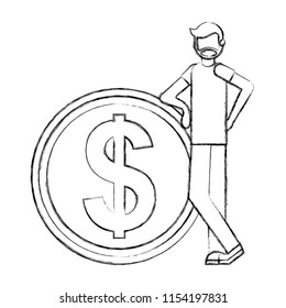beard man with big dollar coin money