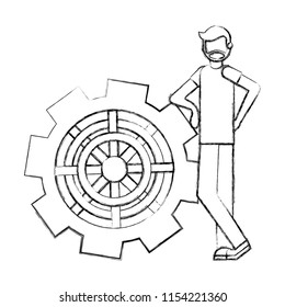beard man with big gear team solution business