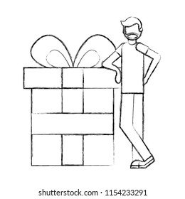 beard man with big gift box commerce