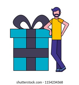 beard man with big gift box commerce