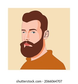 beard man in brown t-shirt. Vector image