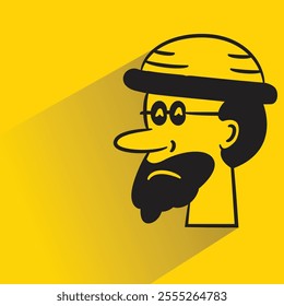 beard man character with shadow on yellow background