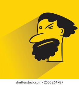 beard man character with shadow on yellow background