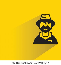 beard man character with shadow on yellow background