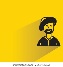 beard man character with shadow on yellow background